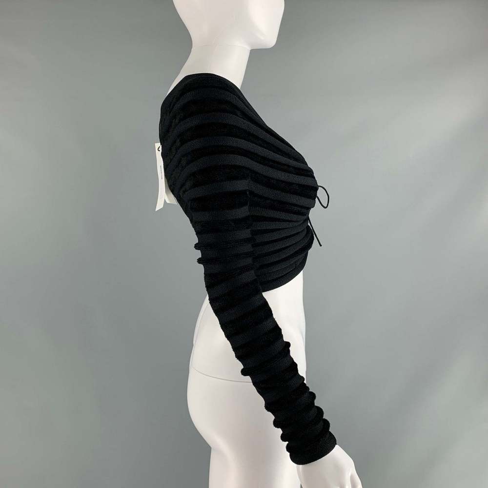 ALAIA Black Viscose Polyamide Velvet Cropped Pullover - Picture 3 of 9